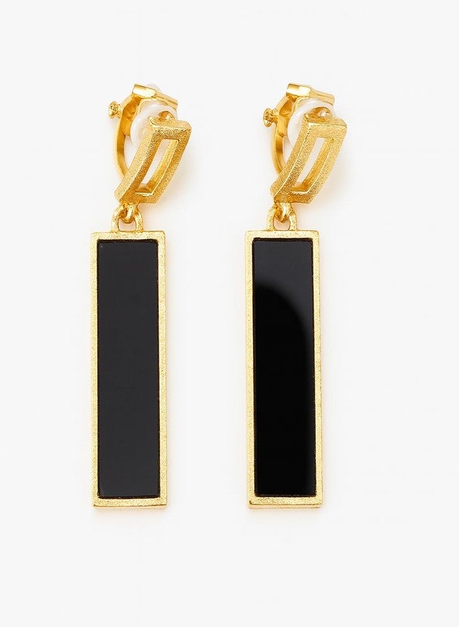 ZENCHEER Rectangle Geometric Clip On Earrings For Women,Gold Plated Resin Non Pierced Ear Clips Drop Dangle Earrings Hypoallergenic Non Pierced Earrings for Sensitive Ears, Black - Image 5